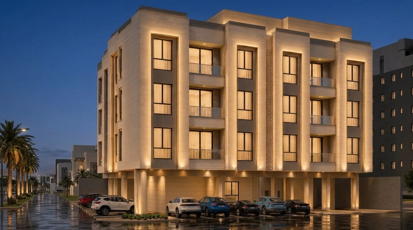 عمارة سكنية، حي هجر 2 — منظور ليلي