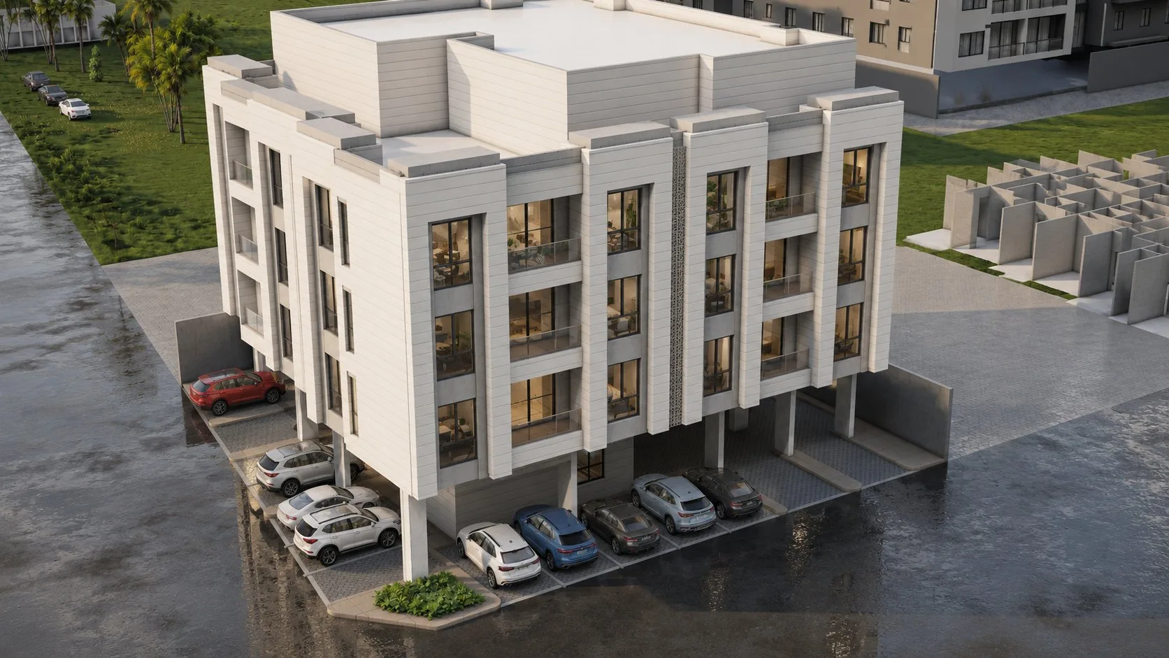 عمارة سكنية، حي هجر 2 — منظور جوي