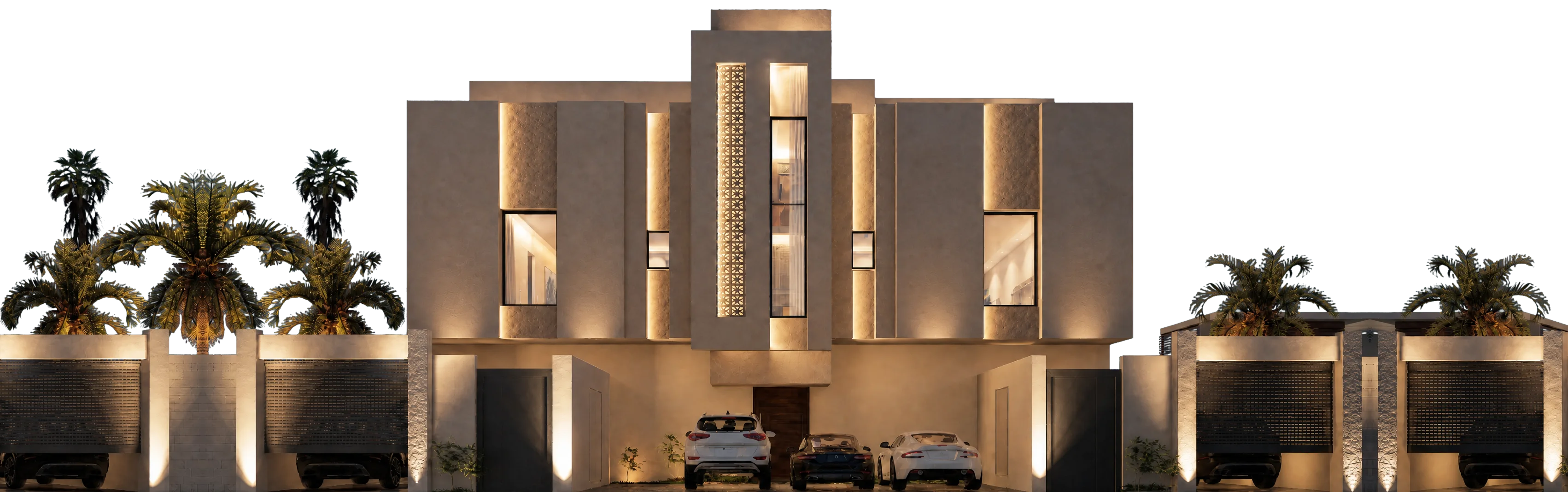 عمارة سكنية في حي طيبة مضاءة ليلاً، من مشاريع أسس الإعمار
